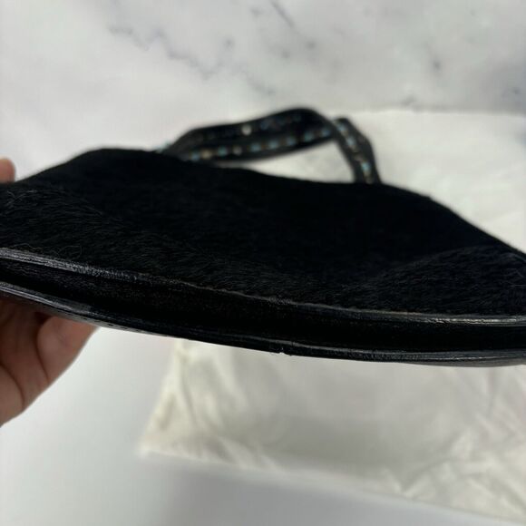 Vintage y2k 90s Fossil Black Leather handbag Purse southwest grunge pony hair - Picture 14 of 16